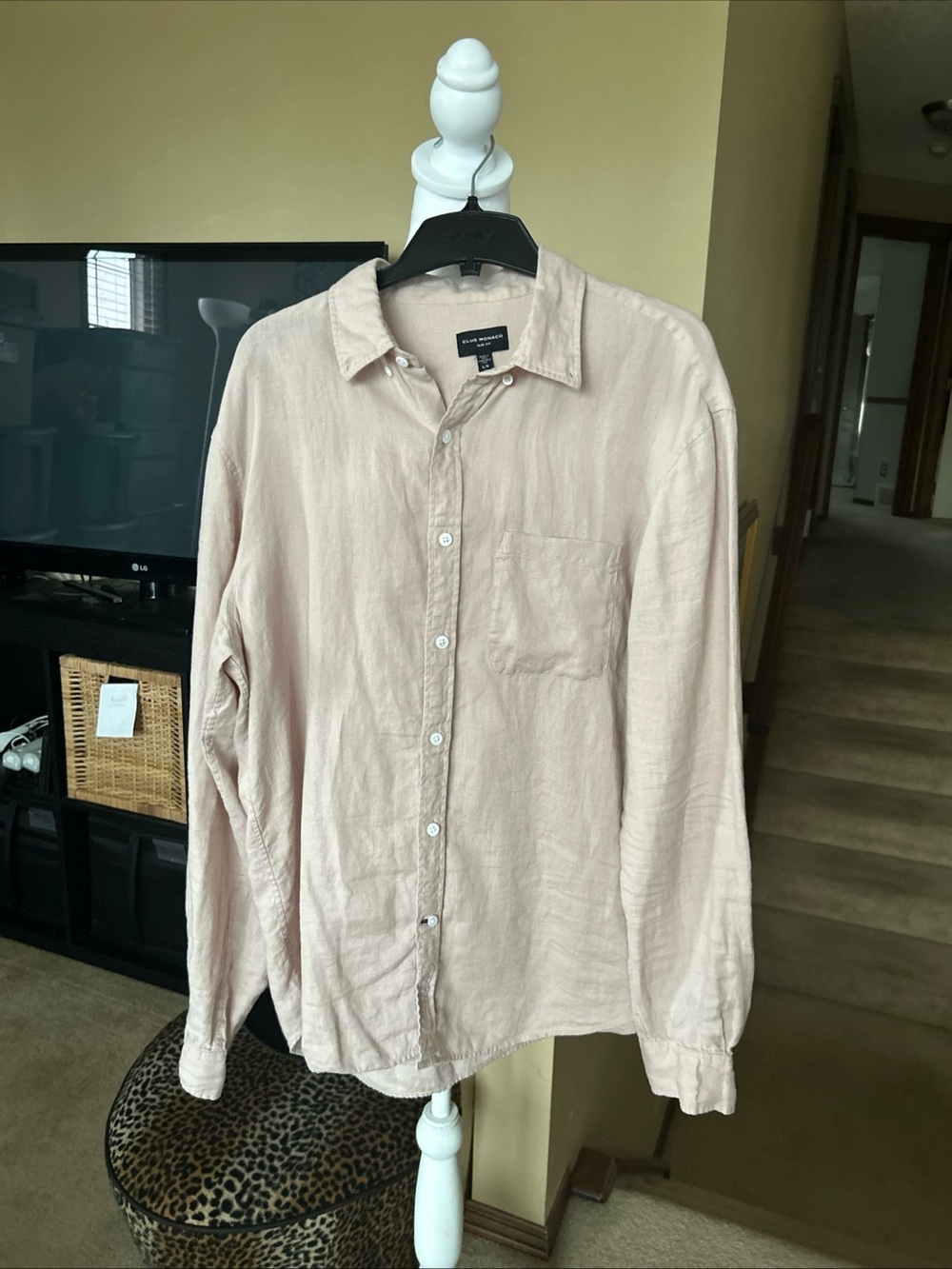 Men's Long Sleeve Linen Button-Up Shirt - Pale Pink by Club Monaco